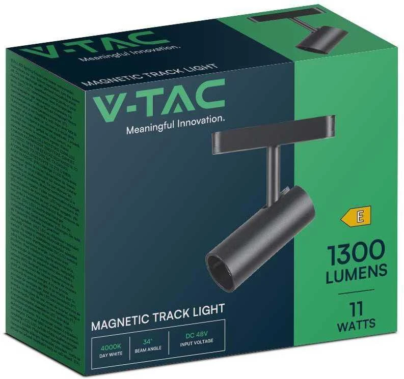 V-tac 11W LED akcentinis šviestuvas į magnetinius bėgelius, juodas, 3000K