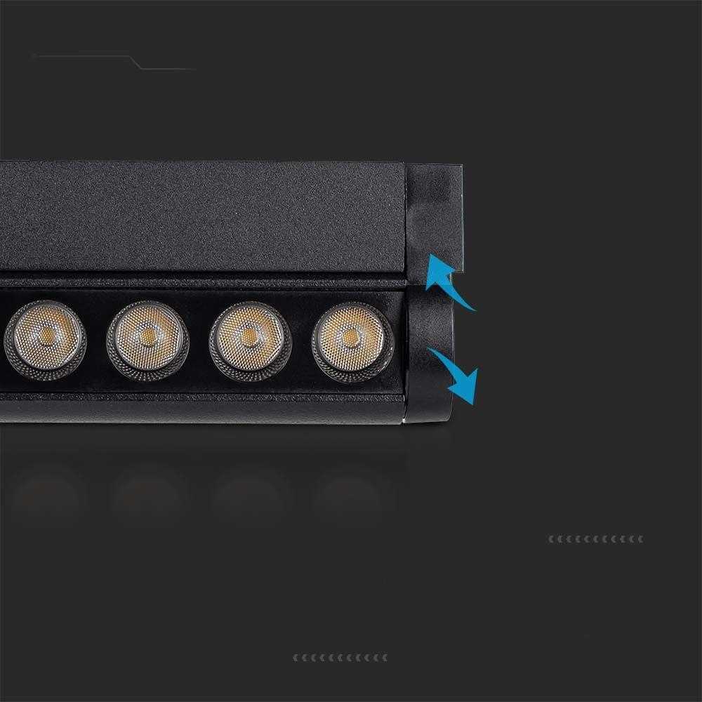 V-tac 12W LED šviestuvas į magnetinius bėgelius, juodas, 3000K, pakreipiamas