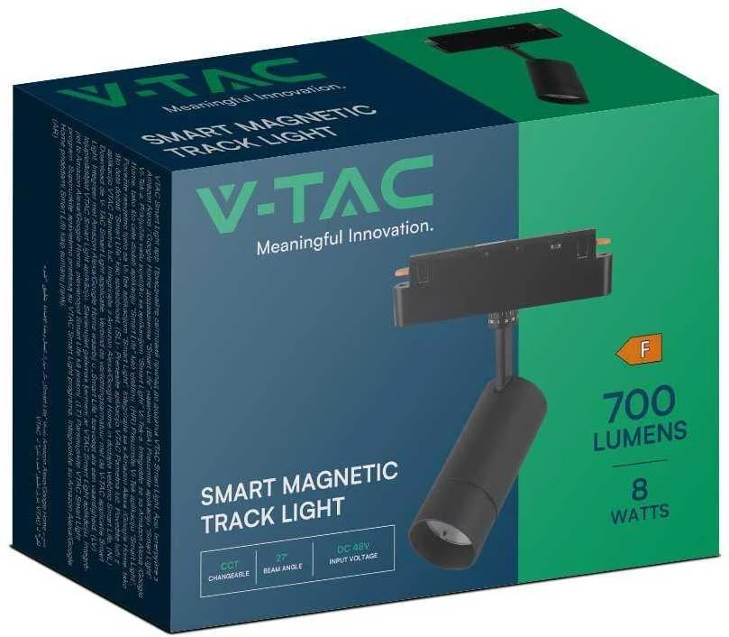 V-tac 8W LED akcentinis SMART šviestuvas į magnetinius bėgelius, juodas, 2700/6400K