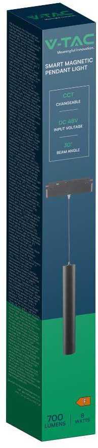V-tac 8W LED SMART pakabinamas šviestuvas į magnetinius bėgelius, 48V, juodas, 2700-6400K
