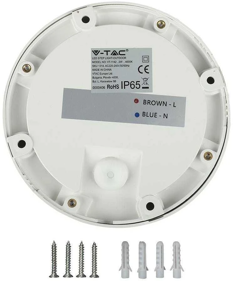 V-tac 2W LED paviršinis šviestuvas, baltas, 4000K, IP65