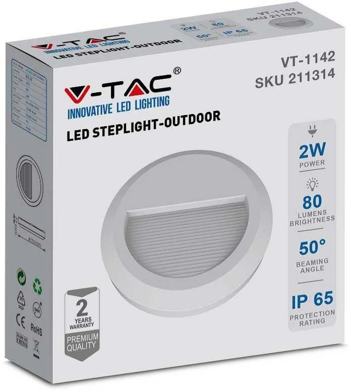 V-tac 2W LED paviršinis šviestuvas, baltas, 4000K, IP65