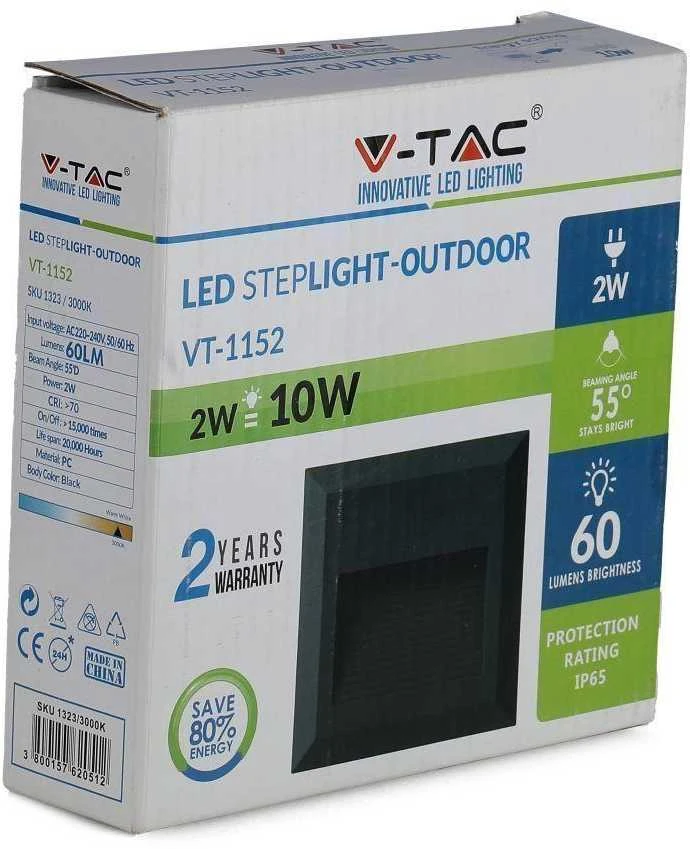 2W LED kvadratinis šviestuvas, juodas, IP65, 4000K