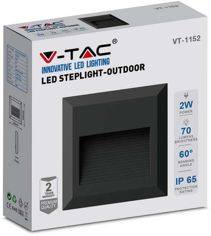 V-tac 2W LED paviršinis šviestuvas, juodas, 4000K, IP65