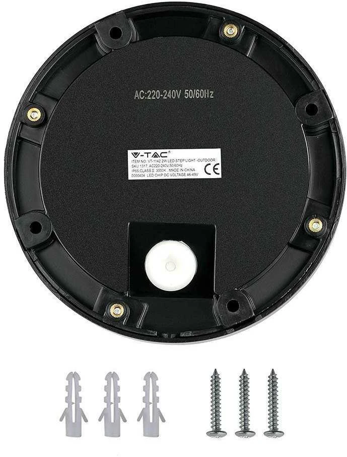 2W LED apvalus šviestuvas, juodas, IP65, 3000K