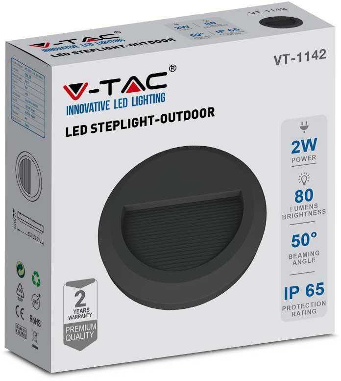 V-tac 2W LED paviršinis šviestuvas, juodas, 3000K, IP65