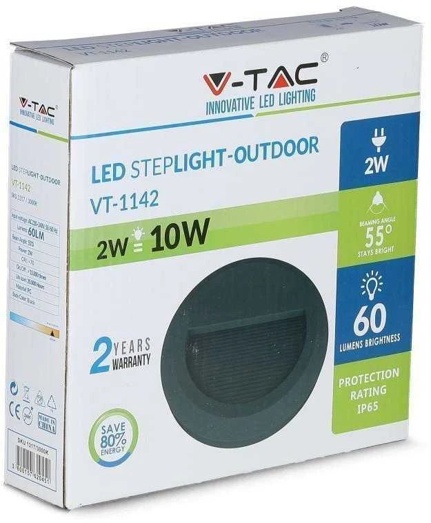 2W LED apvalus šviestuvas, juodas, IP65, 3000K