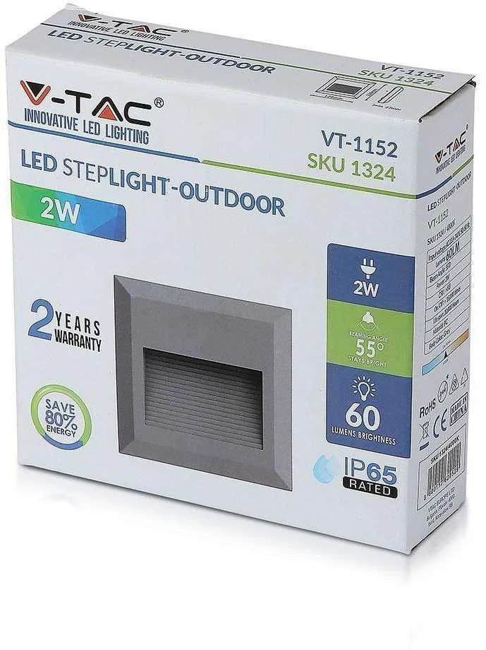 2W LED kvadratinis šviestuvas, pilkas, IP65, 3000K