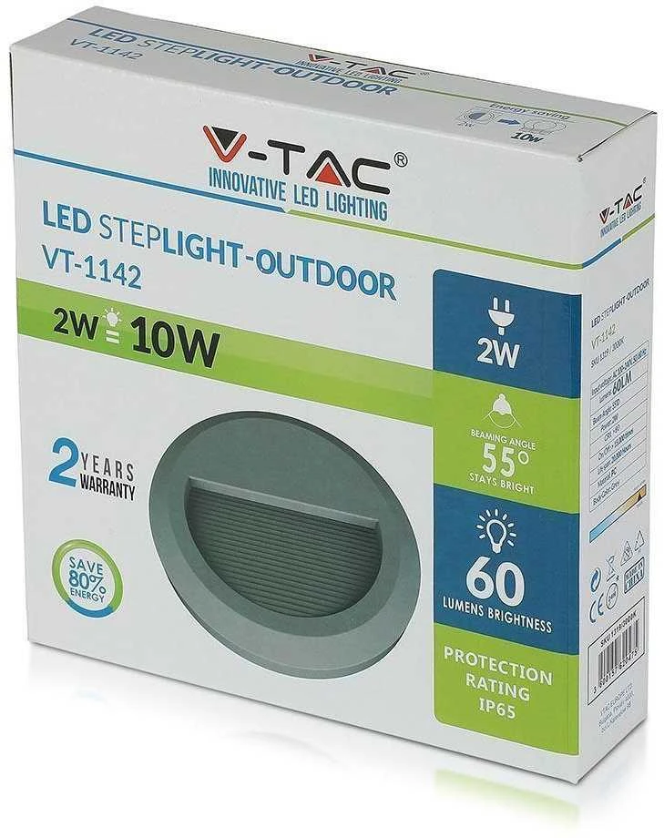 2W LED apvalus šviestuvas, pilkas, IP65, 3000K