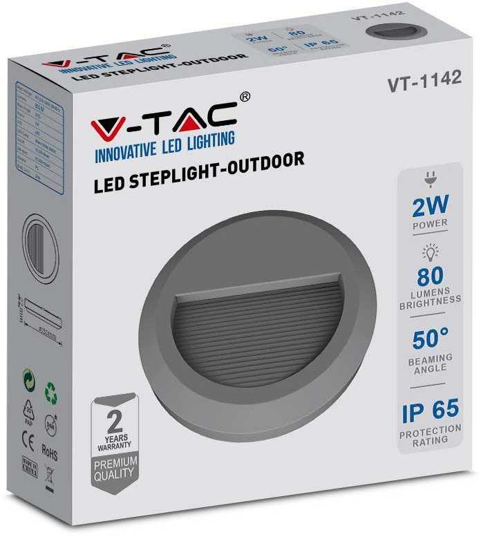 V-tac 2W LED paviršinis šviestuvas, pilkas, 3000K, IP65