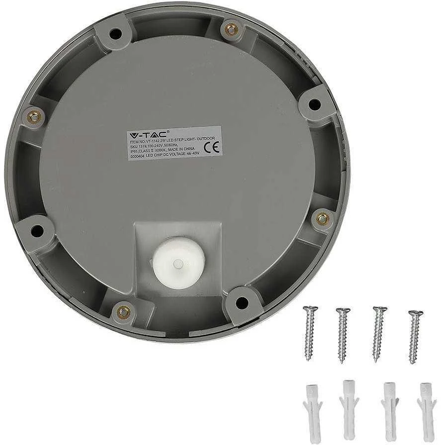 2W LED apvalus šviestuvas, pilkas, IP65, 3000K