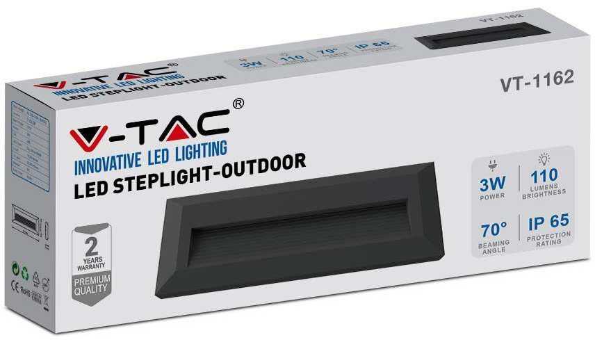 V-tac 3W LED paviršinis šviestuvas, juodas, 3000K, IP65