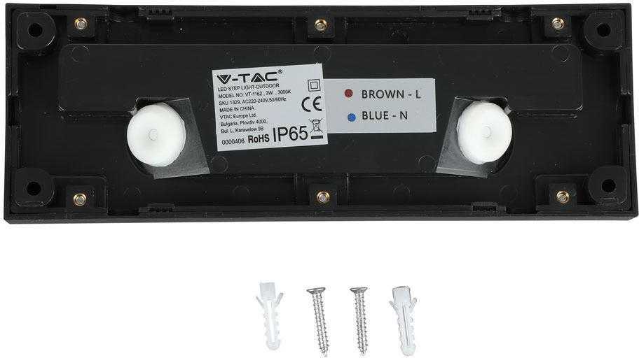 V-tac 3W LED paviršinis šviestuvas, juodas, 4000K, IP65