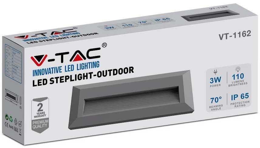 V-tac 3W LED paviršinis šviestuvas, pilkas, 3000K, IP65