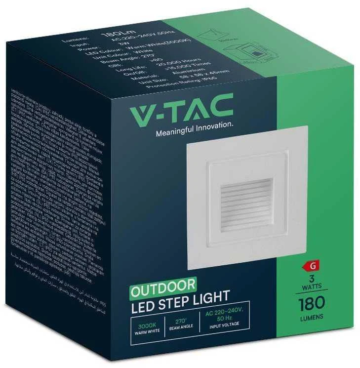 V-tac 3W LED įleidžiamas šviestuvas laiptams, baltas, 3000K, IP65