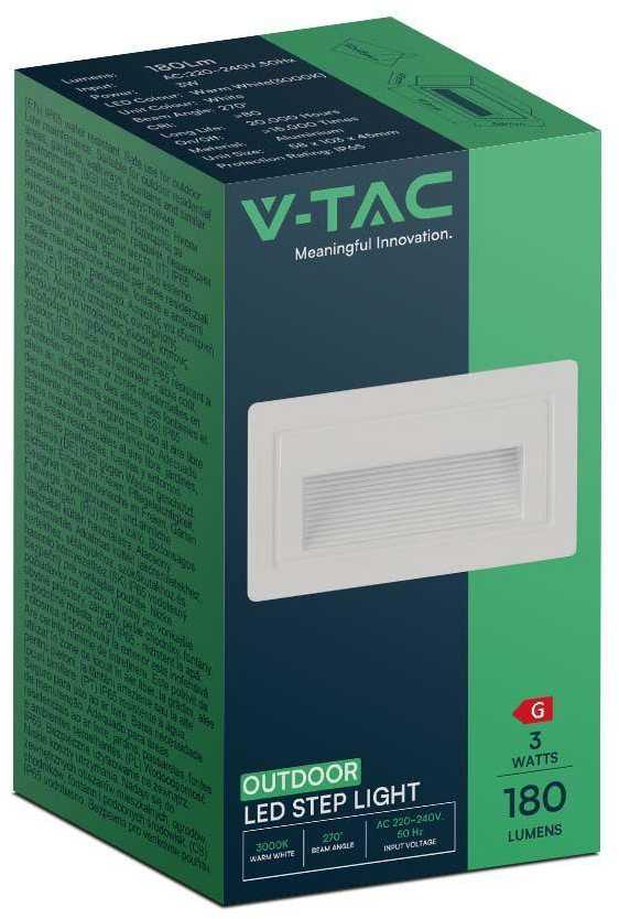 V-tac 3W LED įleidžiamas šviestuvas laiptams, baltas, 3000K, IP65