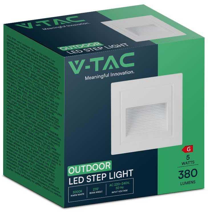 V-tac 5W LED įleidžiamas šviestuvas laiptams, baltas, 3000K, IP65