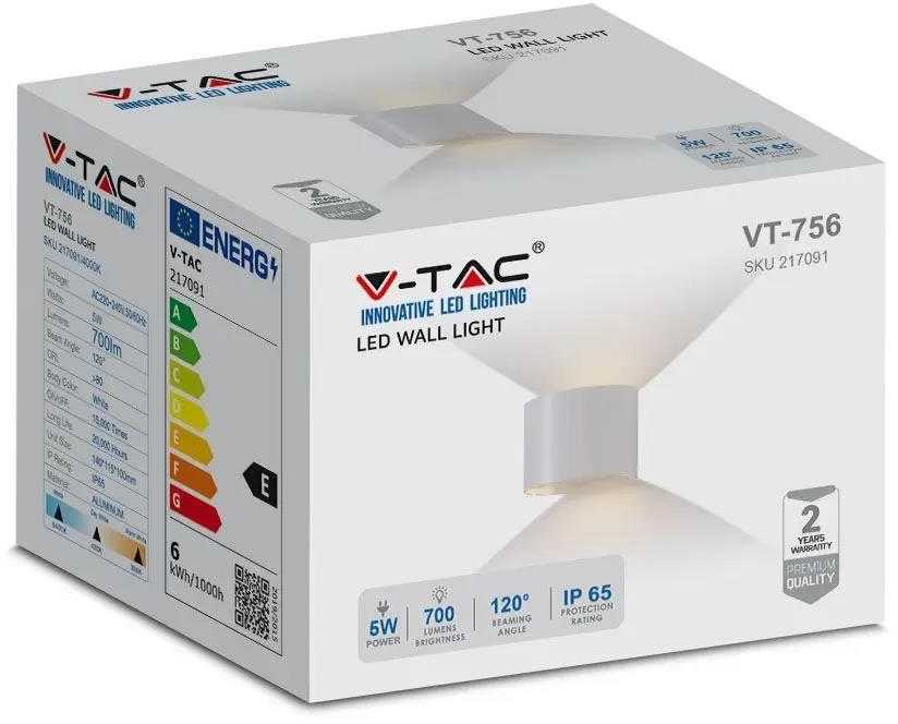 Sieninis šviestuvas V-tac 5W sieninis lauko šviestuvas, baltas, 4000K, IP65