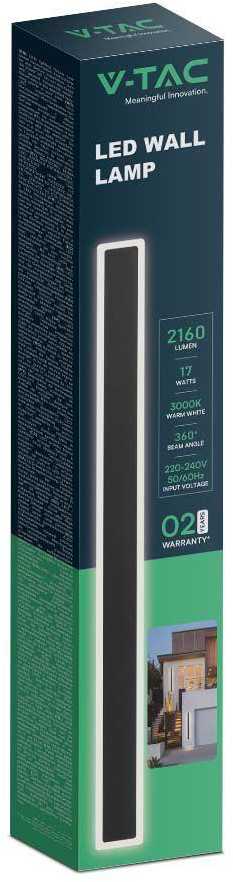 Sieninis šviestuvas V-tac 17W LED linijinis lauko šviestuvas, juodas, 4000K
