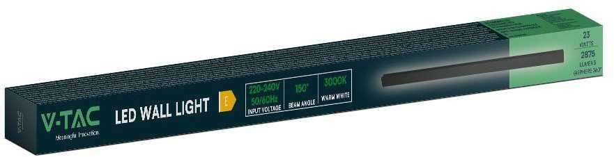 V-tac 23W LED linijinis sieninis šviestuvas, antracito sp., 3000K, IP65