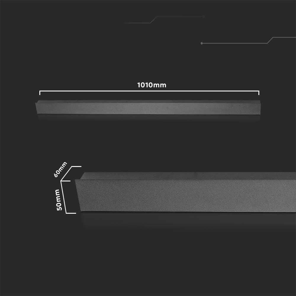 V-tac 16W LED linijinis sieninis šviestuvas, antracito sp., 3000K, IP65