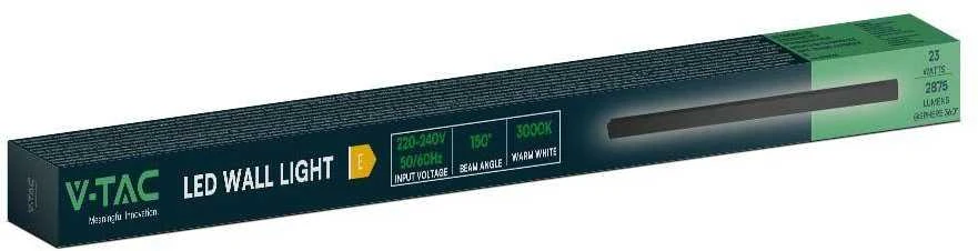 V-tac 23W LED linijinis sieninis šviestuvas, juodas, 3000K, IP65