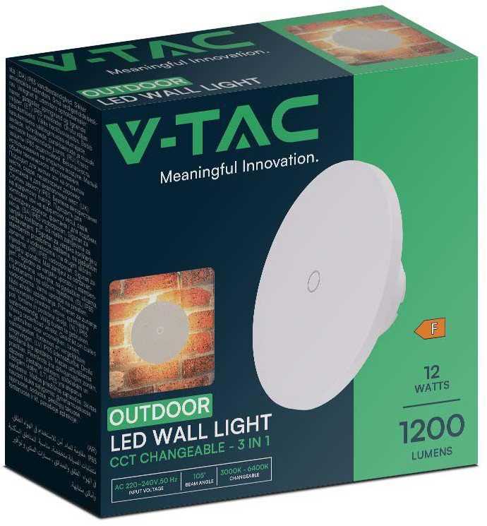 Sieninis šviestuvas V-tac 12W LED sieninis lauko šviestuvas, baltas, 3000/6400K, dimeriuojamas