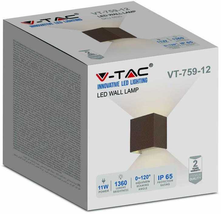 V-tac 11W LED sieninis šviestuvas, rudas, 3000K, IP65