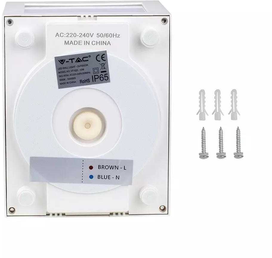 V-tac 12W LED sieninis šviestuvas, baltas, 3000K, IP65