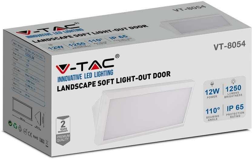 Sieninis šviestuvas V-tac 12W LED sieninis lauko šviestuvas, baltas, 3000K