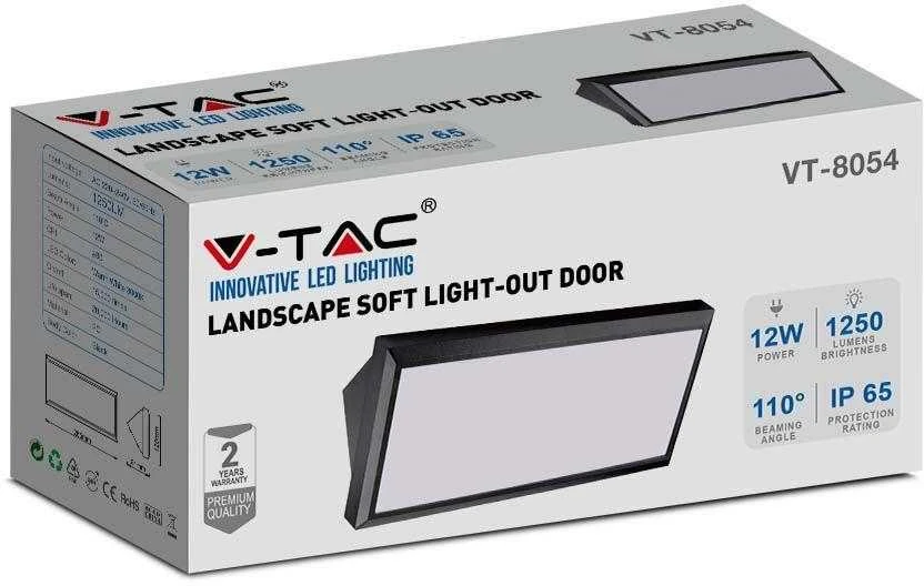 Sieninis šviestuvas V-tac 12W LED sieninis lauko šviestuvas, juodas, 4000K