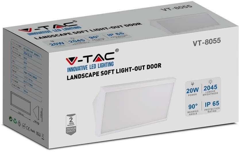 Sieninis šviestuvas V-tac 20W LED sieninis lauko šviestuvas, baltas, 3000K