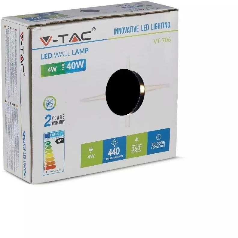 4W LED sieninis šviestuvas V-TAC, apvalus, juodas, IP65, 3000K (šiltai balta)