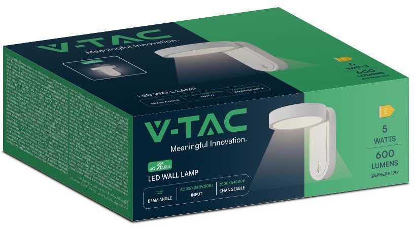 Sieninis šviestuvas V-tac 5W LED paviršinis šviestuvas, baltas, 3000/4000K