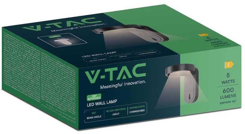 Sieninis šviestuvas V-tac 5W LED paviršinis šviestuvas, juodas, 3000/4000K
