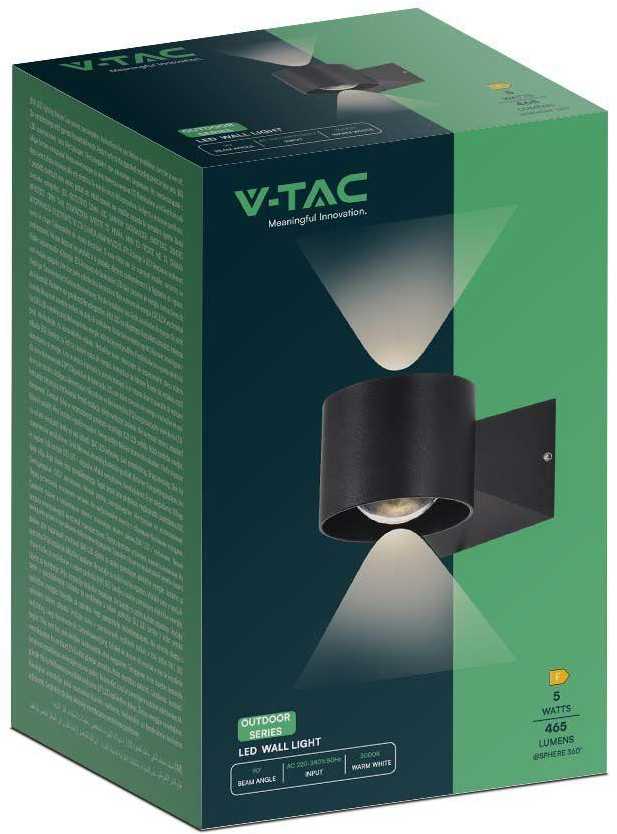 V-tac 5W LED sieninis šviestuvas, juodas, 3000K