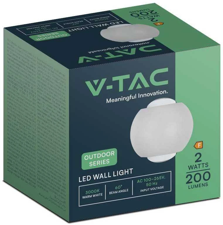 V-tac 2W LED sieninis šviestuvas, baltas, 3000K, IP54