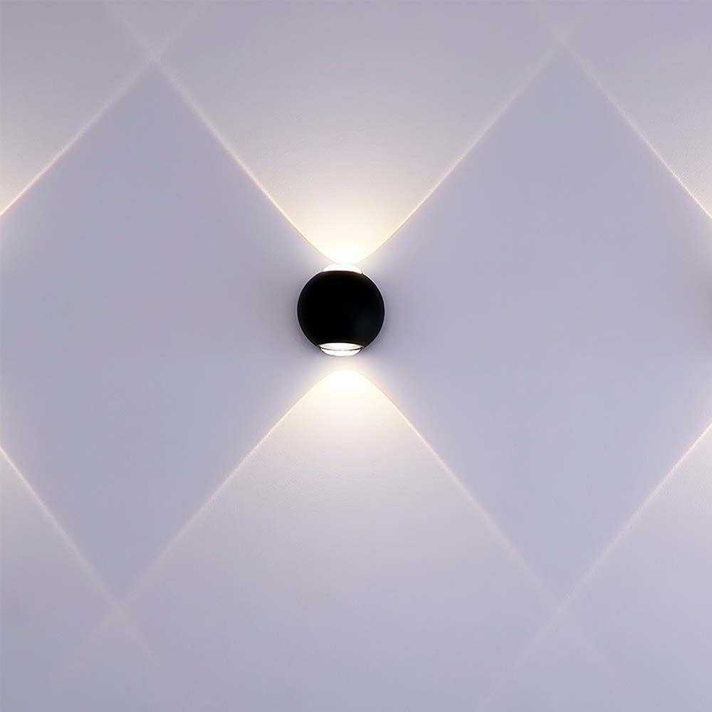 V-tac 2W LED sieninis šviestuvas, juodas, 3000K, IP54