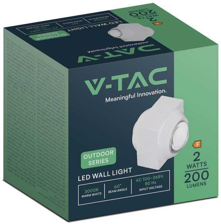V-tac 2W LED sieninis šviestuvas, baltas, 4000K, IP54