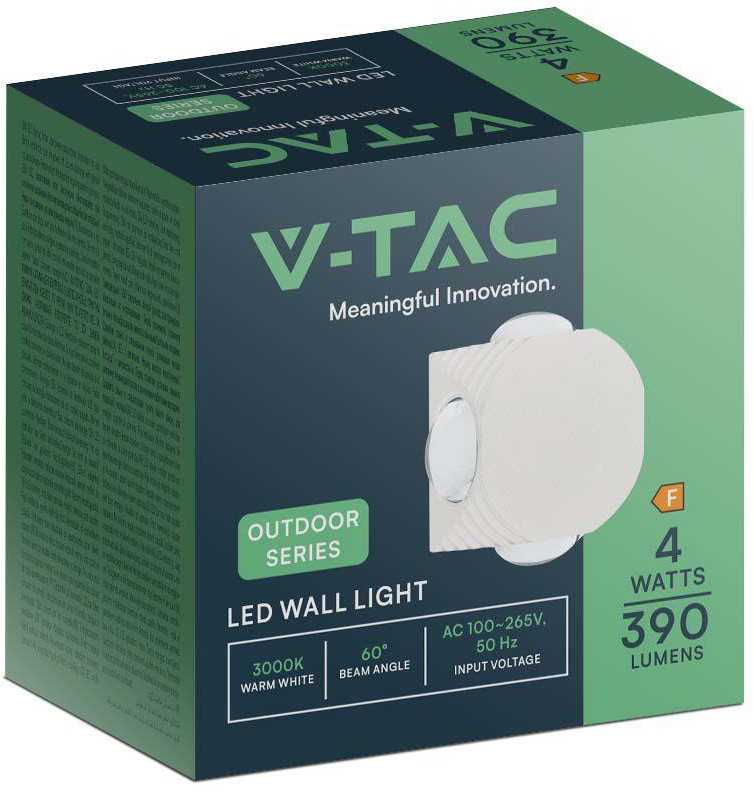 V-tac 4W LED sieninis šviestuvas, baltas, 4000K, IP54