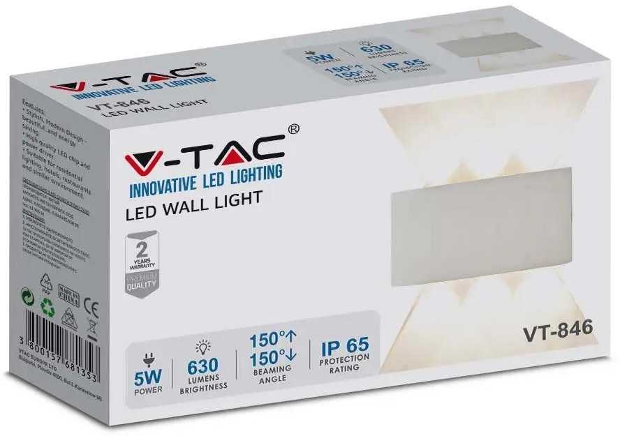 V-tac 5W LED sieninis šviestuvas, baltas, 4000K, IP65