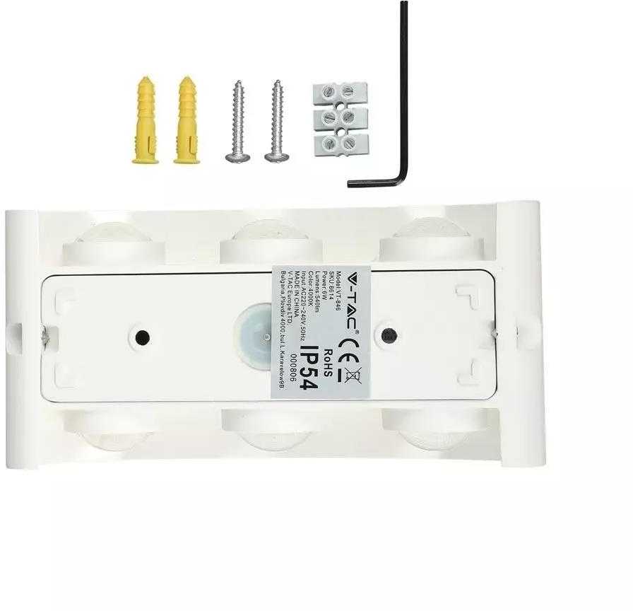 V-tac 5W LED sieninis šviestuvas, baltas, 4000K, IP65
