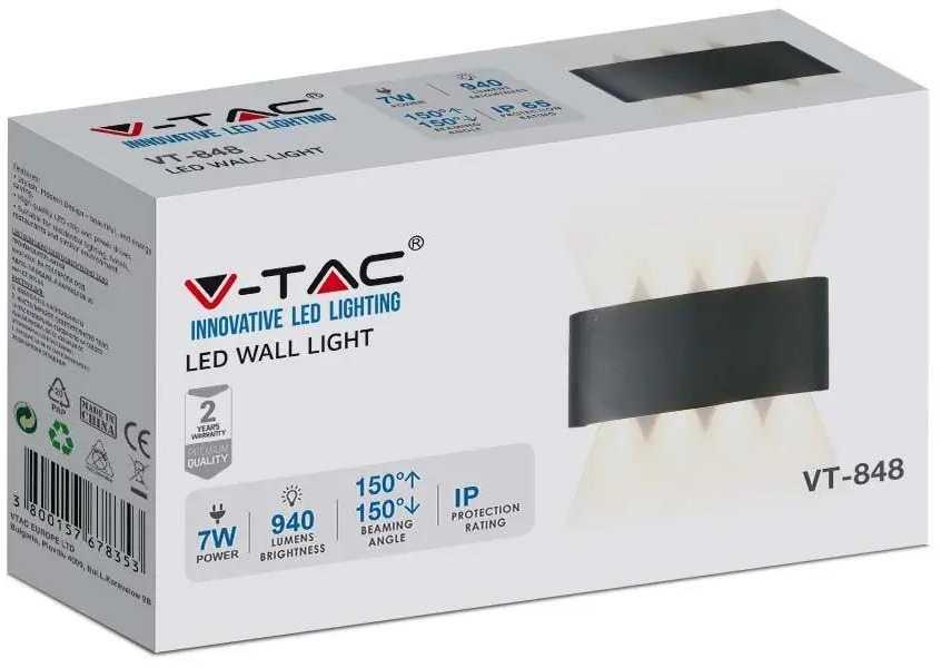 Sieninis šviestuvas V-tac 7W sieninis lauko šviestuvas, juodas, 4000K