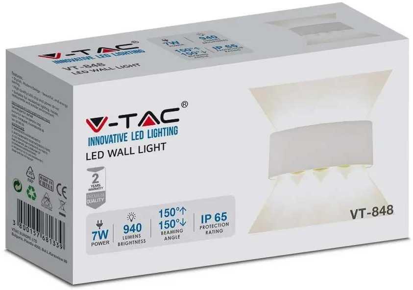 V-tac 7W LED sieninis šviestuvas, baltas, 4000K, IP65