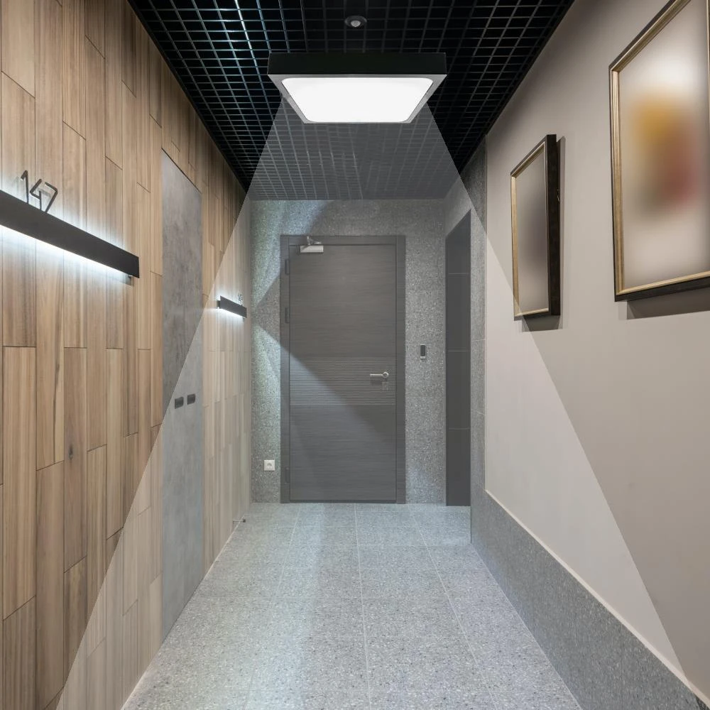 Sieninis šviestuvas V-tac 36W LED paviršinis šviestuvas, kvadratinis, juodu korpusu, 4000K, IP44, su judesio davikliu