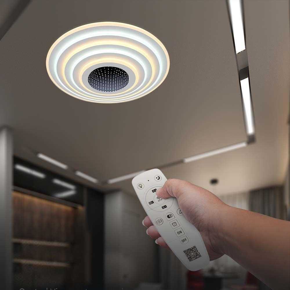 Lubinis šviestuvas V-tac 125W LED paviršinis lubų šviestuvas, baltas, 3000/6500K, dimeriuojamas, su nuotolinio valdymo pulteliu