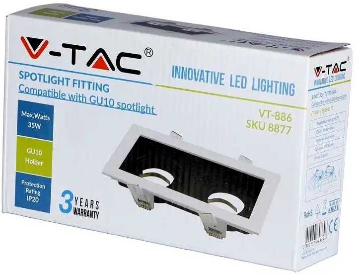 V-tac Įleidžiamas šviestuvas, 2xGU10, baltos/juodos sp.
