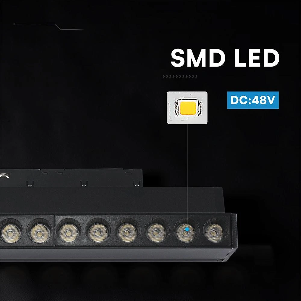 Oprawa szynoprzewód 48V V-TAC 10W 48V 36st LED juoda 22cm regulowana VT-41029 4000K 840lm 3 metai gwarancji