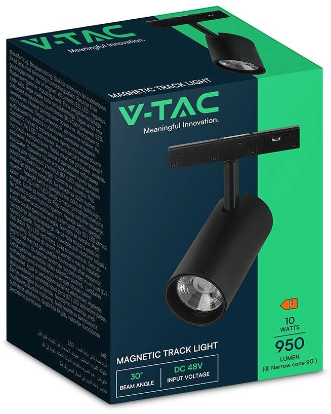 Oprawa szynoprzewód 48V V-TAC 10W 48V LED projektorius juoda VT-40012 4000K 950lm 3 metai gwarancji