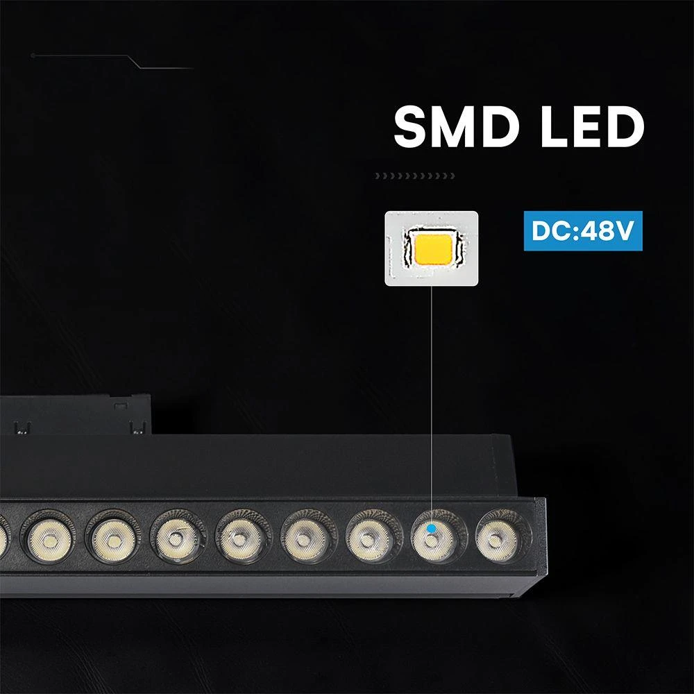 Oprawa szynoprzewód 48V V-TAC 15W 48V 36st LED juoda 33cm regulowana VT-41031 4000K 1220lm 3 metai gwarancji